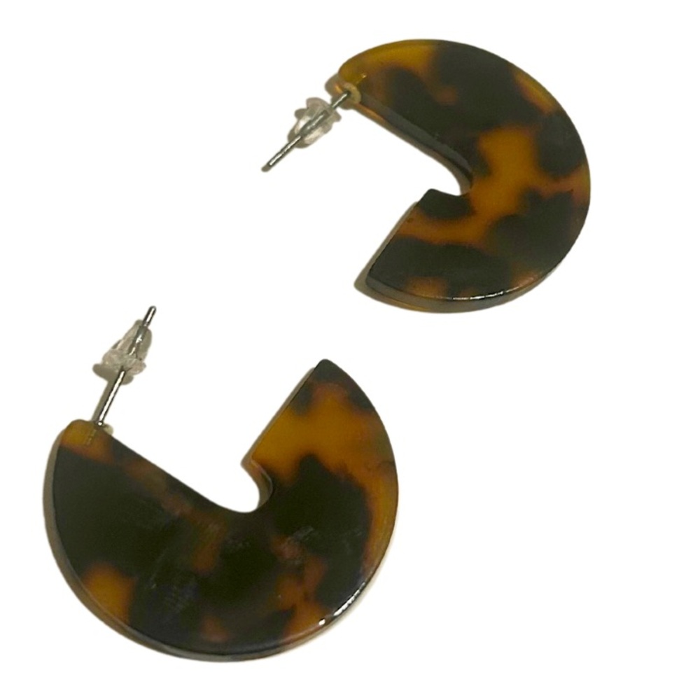 Leopard Tortoise Shell 1" Chunky Huggie Hoop Earrings | Dark Brown | NEW